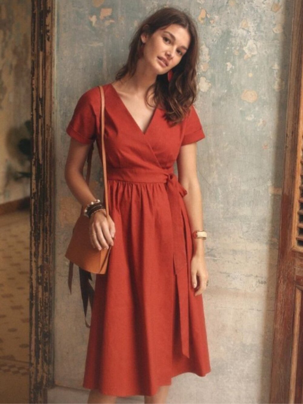 Grae Cove burnt Linen Wrap midi dress XXL